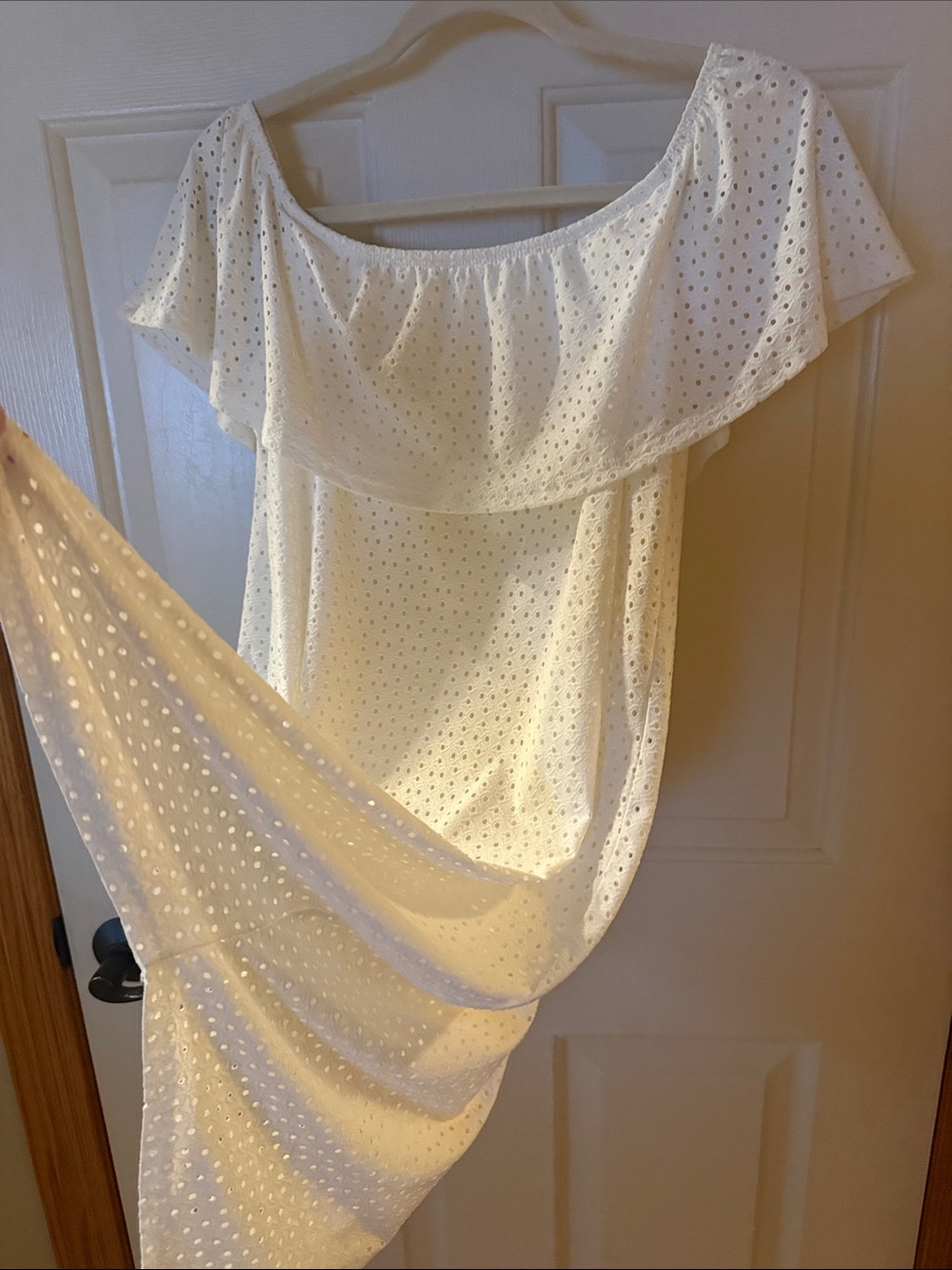 Maurices Off-White One-Shoulder Eyelet Ruffle Dress - Picture 7 of 12